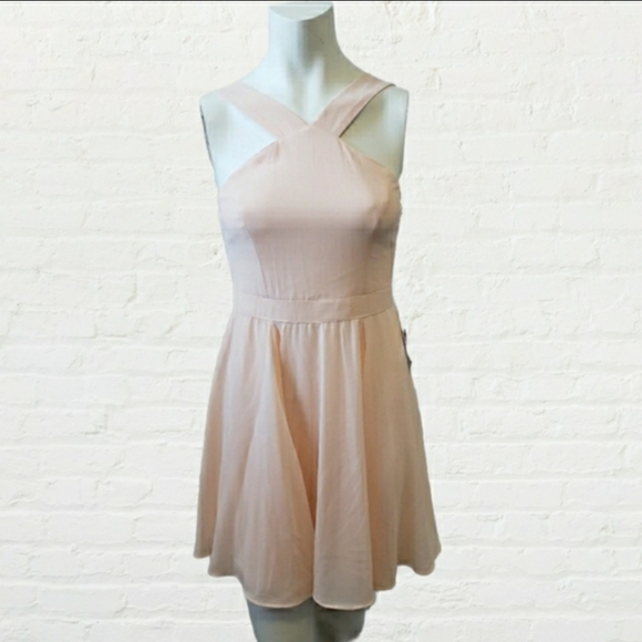 Lulus Dresses & Skirts - Lulus NWT small peach forevermore halter skater fit and flare mini dress